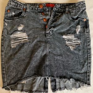 Faded Grey Denim Mini Skirt